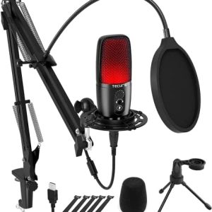 TECURS Condenser USB Microphone, PC Microphone Kit with Adjustable Boom Arm, Gaming Mic for Recording Podcasting Streaming YouTube Chatting